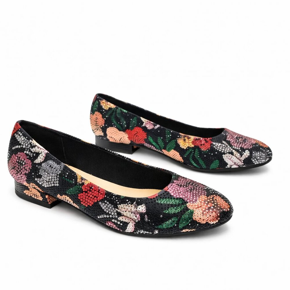 Alex Marie Black and Floral Sequence Flats